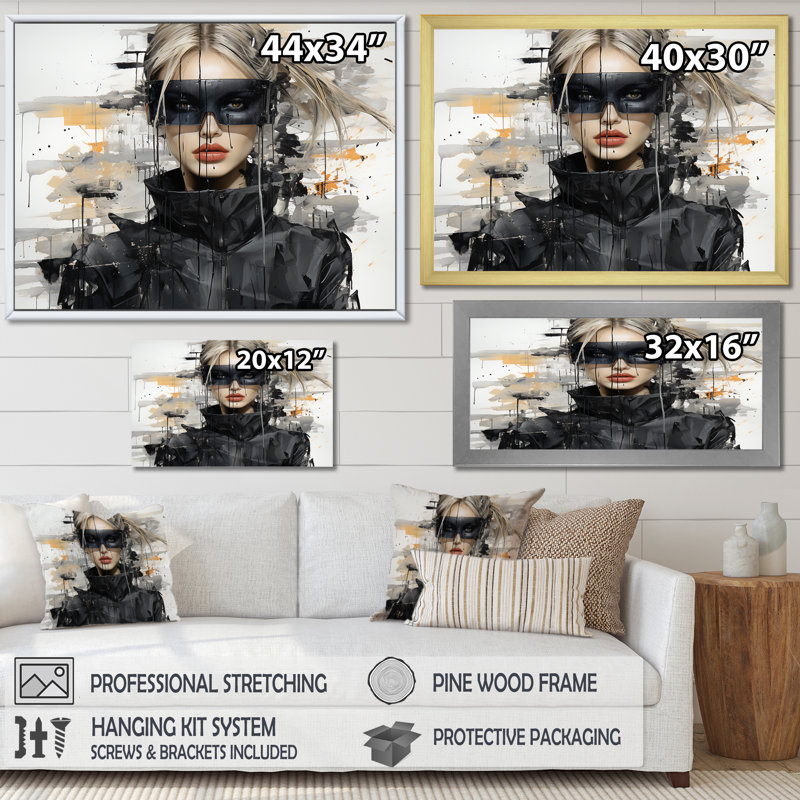 Art mural noir et gris mode futuriste I - Dior, Cadre d'angle fermé noir, H 12 po x l 20 po x P 1 po