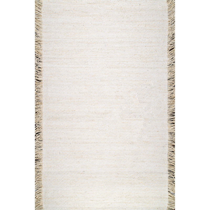 Tapis ivoire tissé à la main et à plat Janiece, Rectangle 7 pi 6 po x 9 pi 6 po