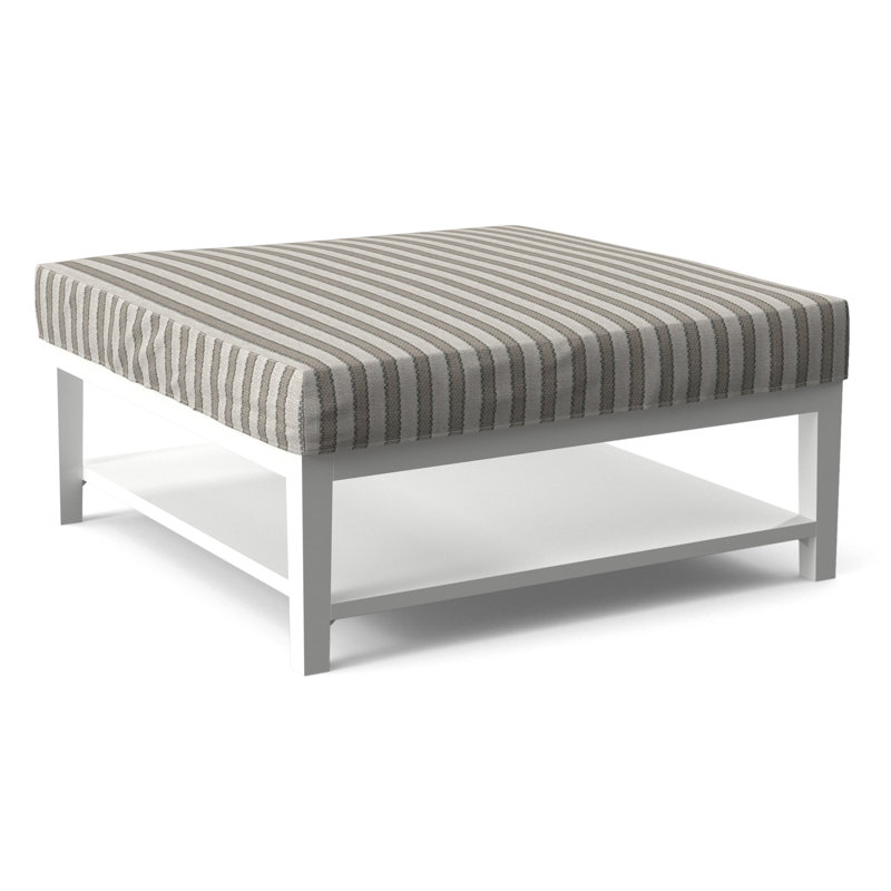 Hammond Square Ottoman, Light Blue and White Stripe; 0256-54, Frost White Finish