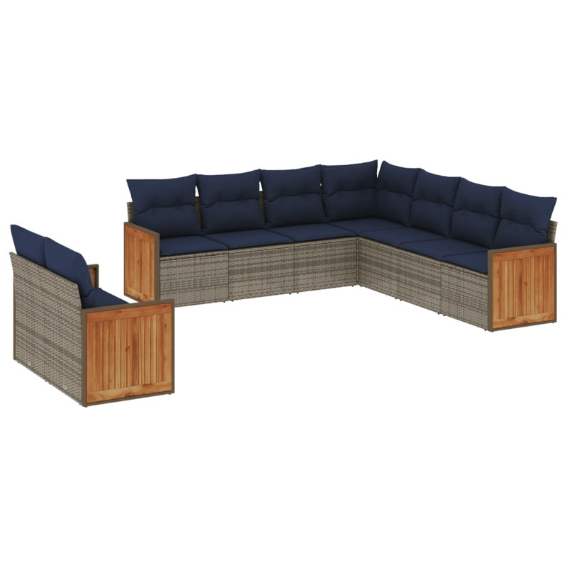 Ensemble de canapé de patio 10 pièces avec coussins en rotin de polyester gris