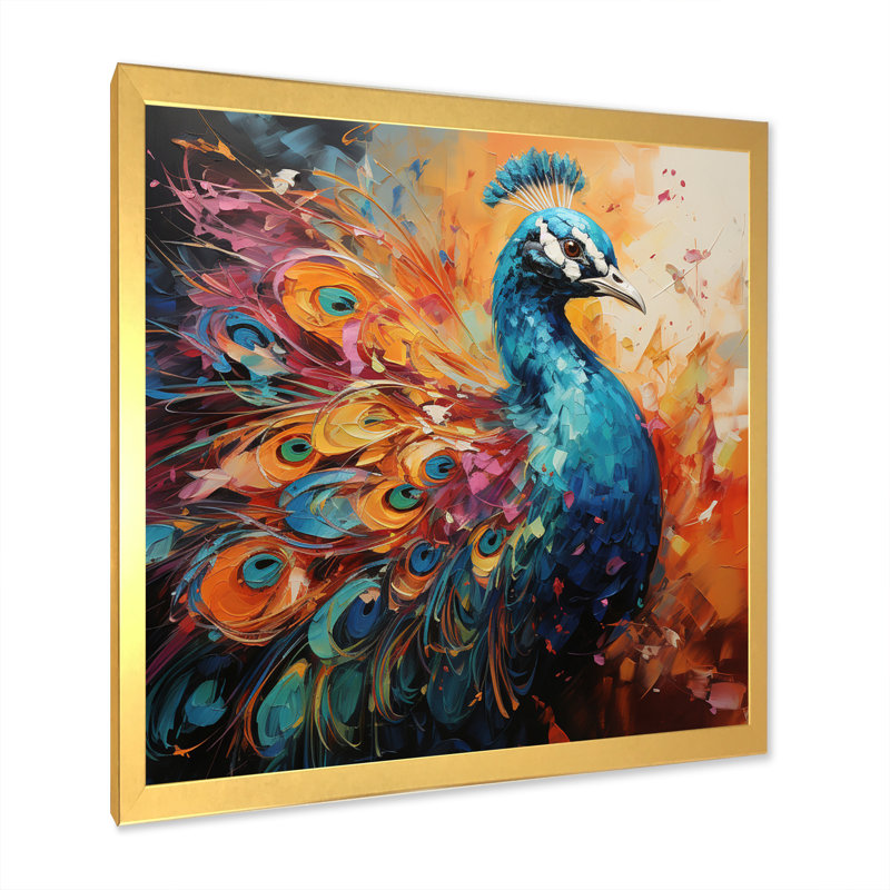 " Peacock Expressionist Portrait I ", Gold Picture Framed, 36" H x 36" W