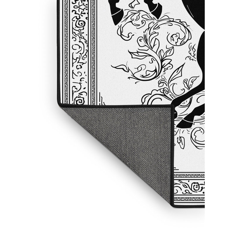 Tapis oriental doux et moelleux à motif oriental cheval bleu et noir, 4 x 6