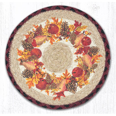  Autumn Wreath Round Printed Trivet 10" Rustic Kitchen Decor