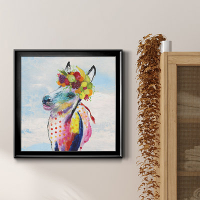 Cheval avec couronne et ciel - peinture sur toile encadrée