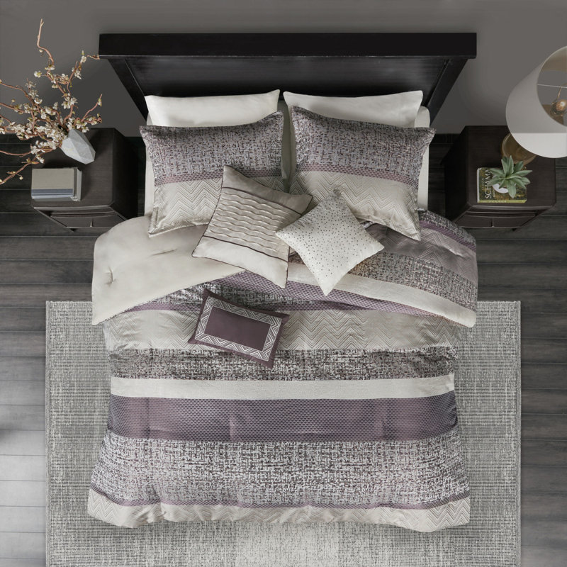 Ensemble d'édredon pour grand lit luxueux en jacquard mauve - 7 pièces