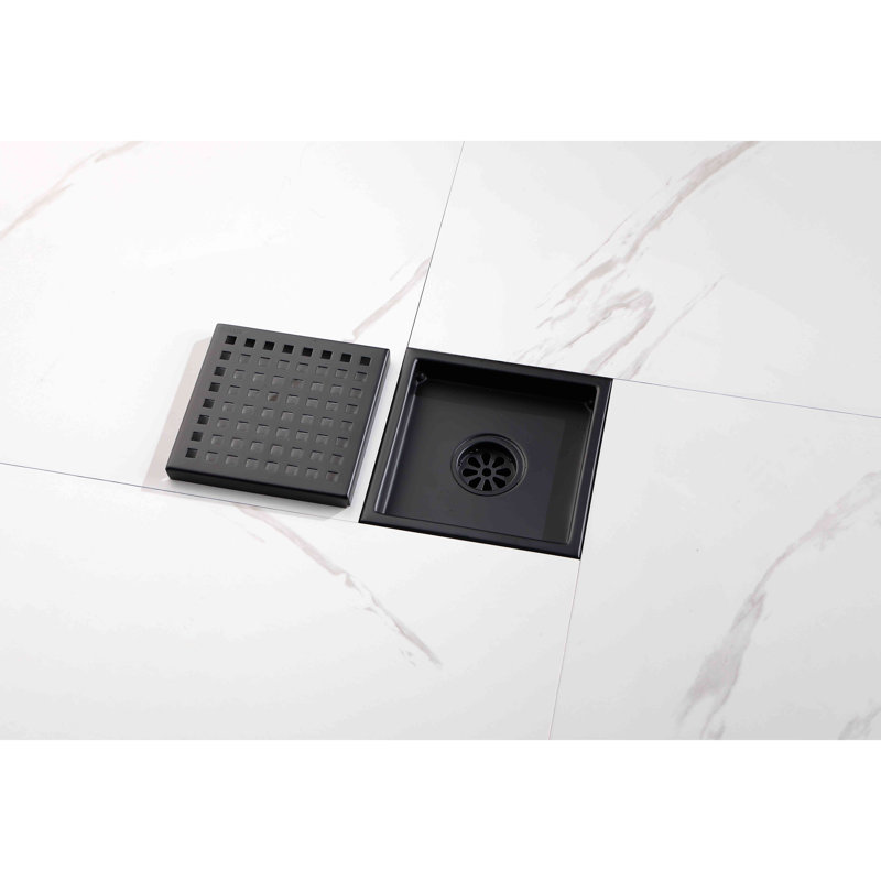 6 Inch Square Shower Floor Drain, Matte Black
