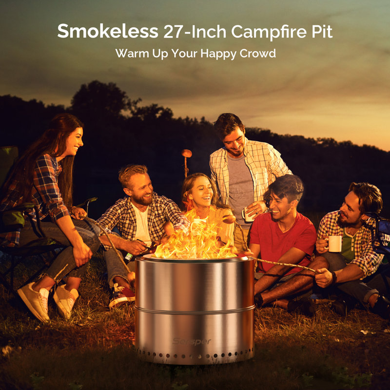 Sersper 19'' Stainless Steel Smokeless Portable Fire Pit with Carry Bag