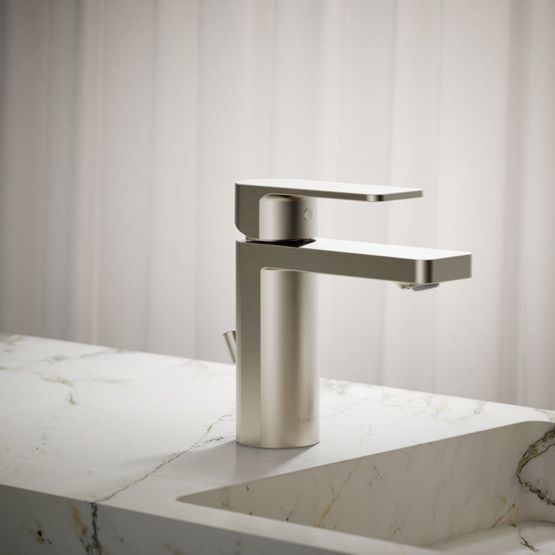 Parallel Single Hole Bathroom Faucet with Drain Assembly, Vibrant Brushed Nickel