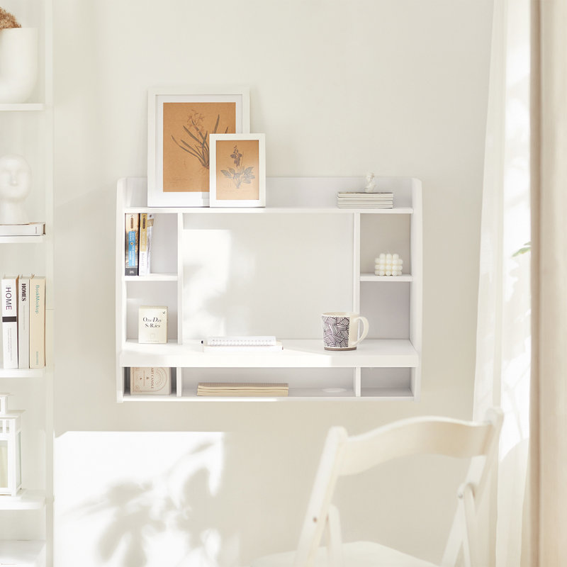 Raquon Small Floating Corner Desk Table for Small Space, White