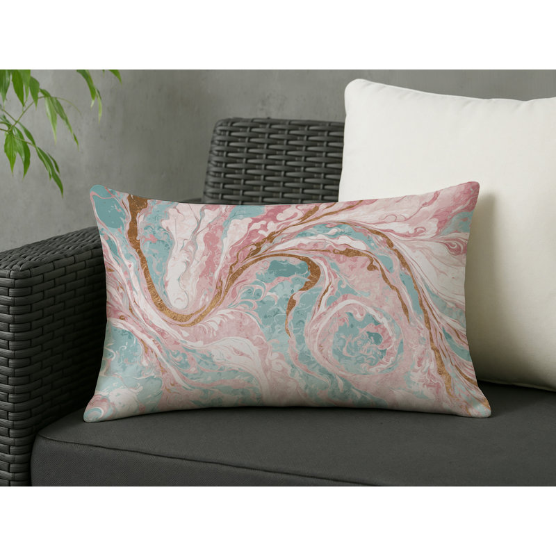 Coussin décoratif intérieur / extérieur gris Modern Modern, Rectangle H 14 po x l 20 po, Beige abstrait 7