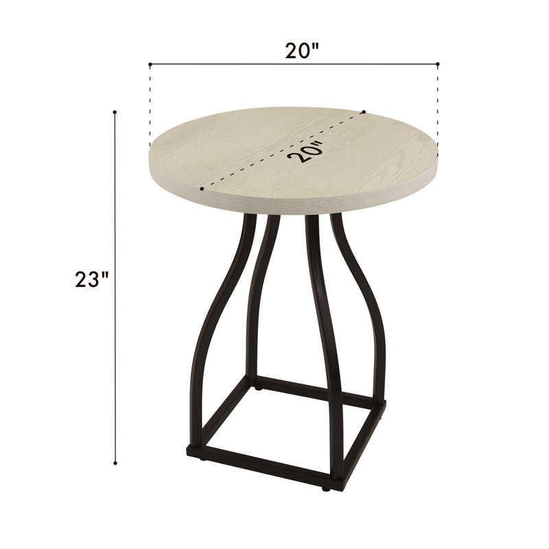 Lindsay 20" Whitewash Round Oak Veneer End Table with Black Metal Base