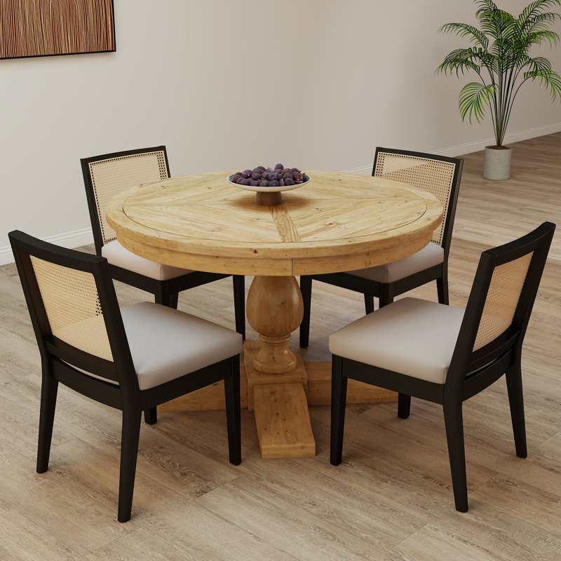 3-Piece Dining Set Mid-Century Modern Wooden Table & Upholstered Chair Set For Home, Kitchen, Dining Room, Natural