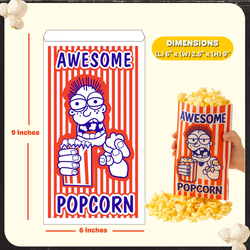 2-Ounce Popcorn Bags - Case of 100 Individual Popcorn Snack Bags – Grease Resistant Coated Paper with Large Opening by Great Northern Popcorn
