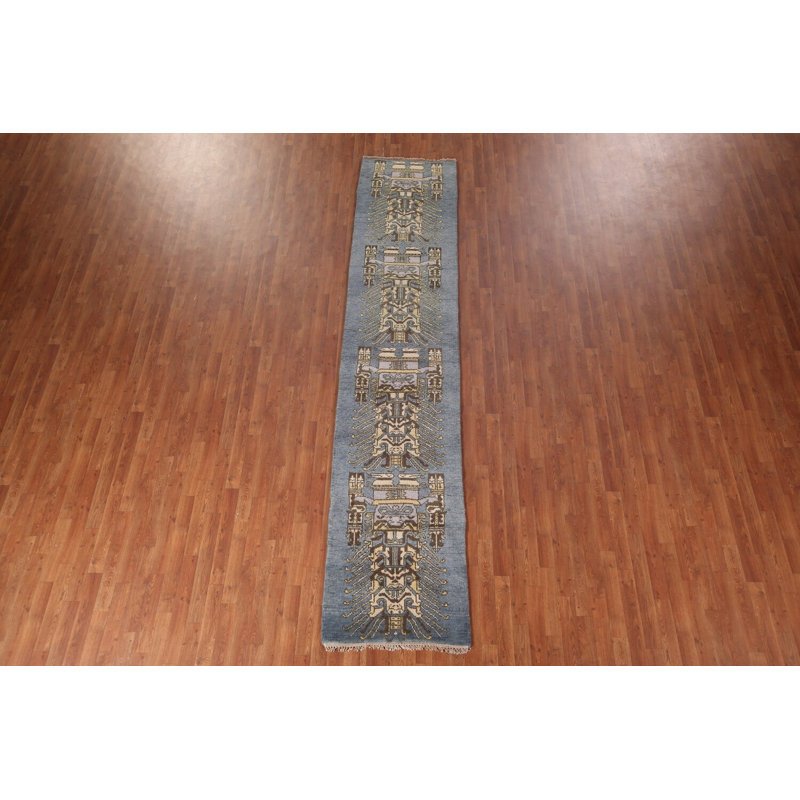 Tapis de couloir oriental en laine fait à la main 3 x 12 Khotan