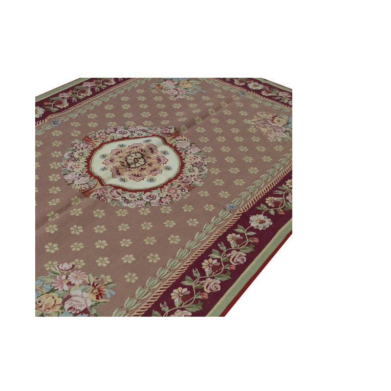 Aubusson Wool Oriental Area Rug in Rose/Wine