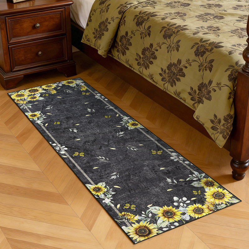 Sun flower Floral Machine Washable Rug Soft Non Slip Low Pile Foldable Thin Carpet for Living Room Bedroom Nursery Kids Room