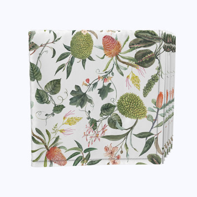 Fabric Textile Products Inc Reusable Floral Cloth Napkin Set Flowers and Leaves