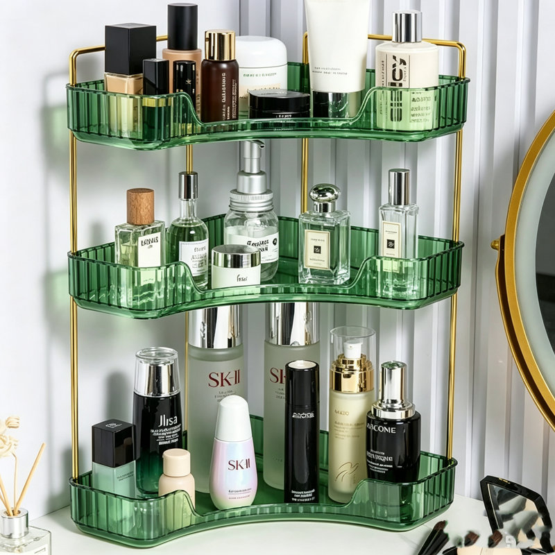 Présentoir ouvert vertical à 3 niveaux pour les soins de la peau et le maquillage (vert), Vert