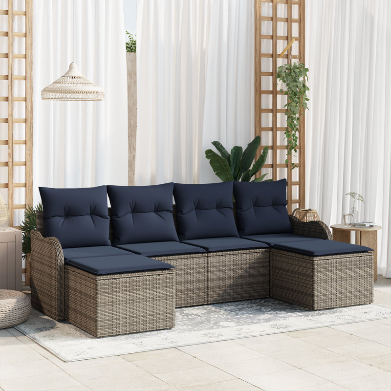 Ensemble de canapé avec coussin vidaXL 6 pièces en polyester gris, Structure grise / coussin bleu marine