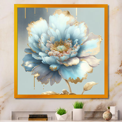 «Chic Blue Blooming Flower IV - Floral», reproduction sur toile encadrée