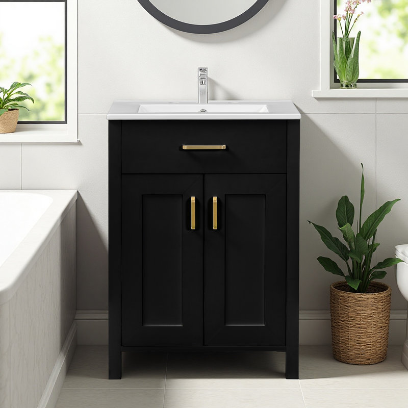 Magnifiques meubles-lavabos de salle de bain 24 po avec lavabo simple 24 po, Noir