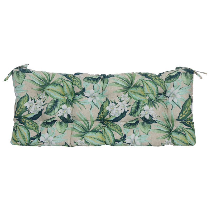 Coussin de causeuse d'extérieur touffeté, L 46 po x P 19 po, Brun clair / vert / bleu / floral brise de Tahiti