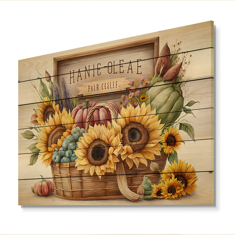 Fleurs et fruits dans un panier I - impression sans cadre sur bois, H 16 po x l 32 po x P 1 po