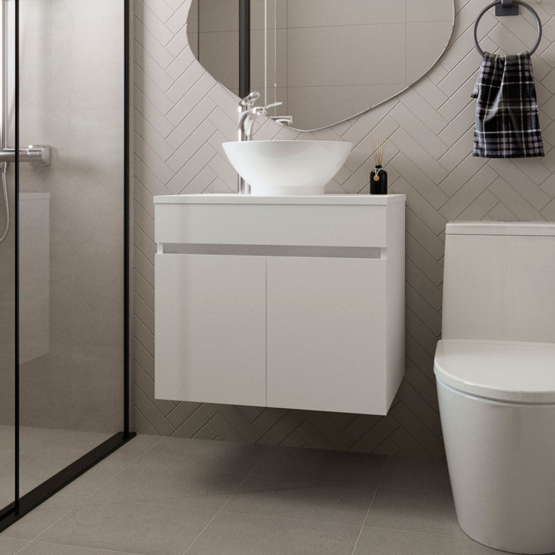 Meuble-lavabo de salle de bain avec 2 portes, Blanc, Blanc