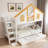 Wooden Bunk Bed With Storage Staircase, Trundle, House Roof And Window Door-1332956152