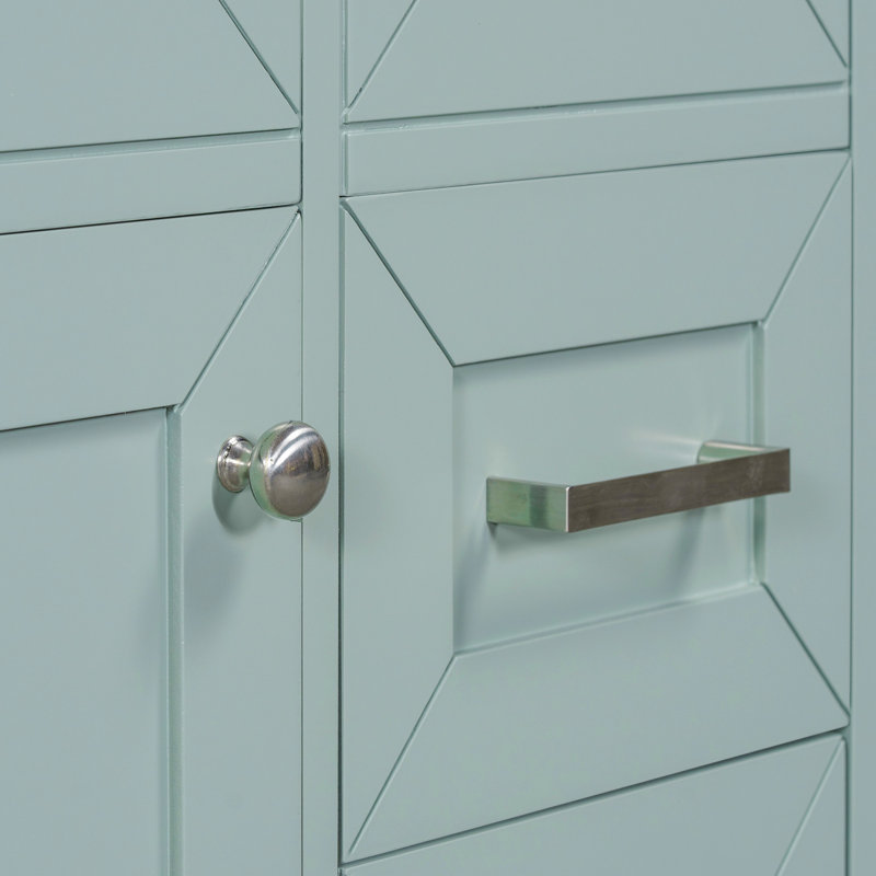 Élégante armoire de salle de bain 30 po - Lavabo avec trop-plein et tiroir en céramique, Vert, Argent argent