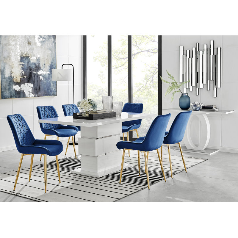 Modern Casino Glass and Metal Hairpin Leg Dining Table Set With 4 Luxury Velvet Dining Chairs
