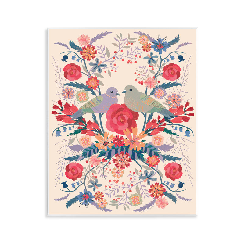 «Soft Symmetric Florals & Birds», plaque murale par Verbrugge Watercolor