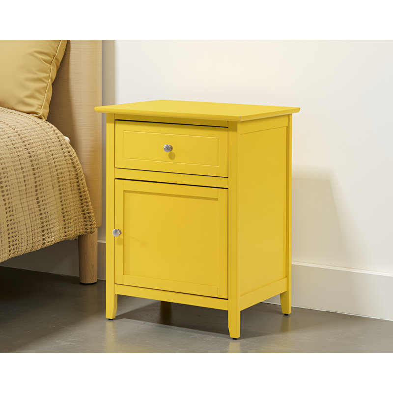 Paranhos Yellow 1 Drawer 1 Door Nightstand, Yellow