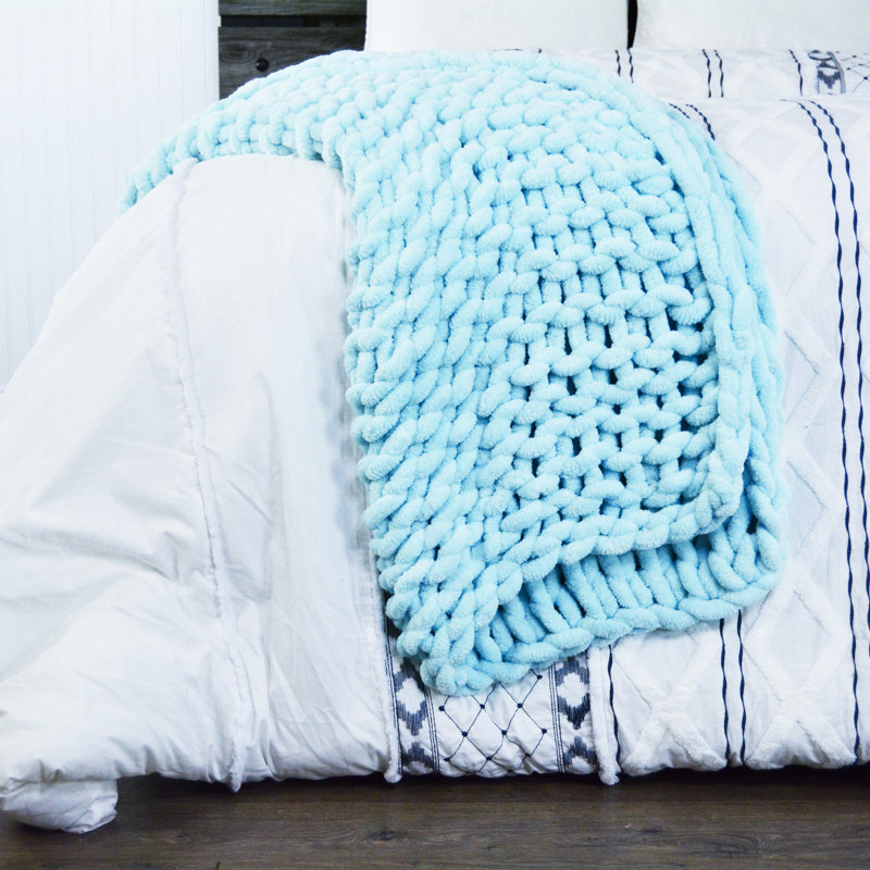 Donna Sharp Chenille Knitted Woven Throw Collection, Light Blue