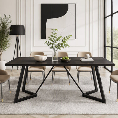 71" Modern Rectangular Dining Table with Heavy-Duty Metal Frame for 6-8 People