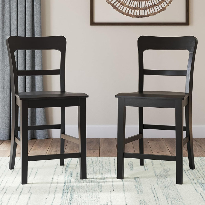 Tabourets de bar à hauteur de comptoir traditionnels Chadworth - noir - ensemble de 2, niveleurs réglables, structure en bois massif, îlot de cuisine et sièges de salle à manger