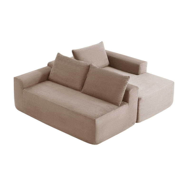 Canapé modulaire en velours côtelé avec canapé en forme de L et méridienne spacieuse