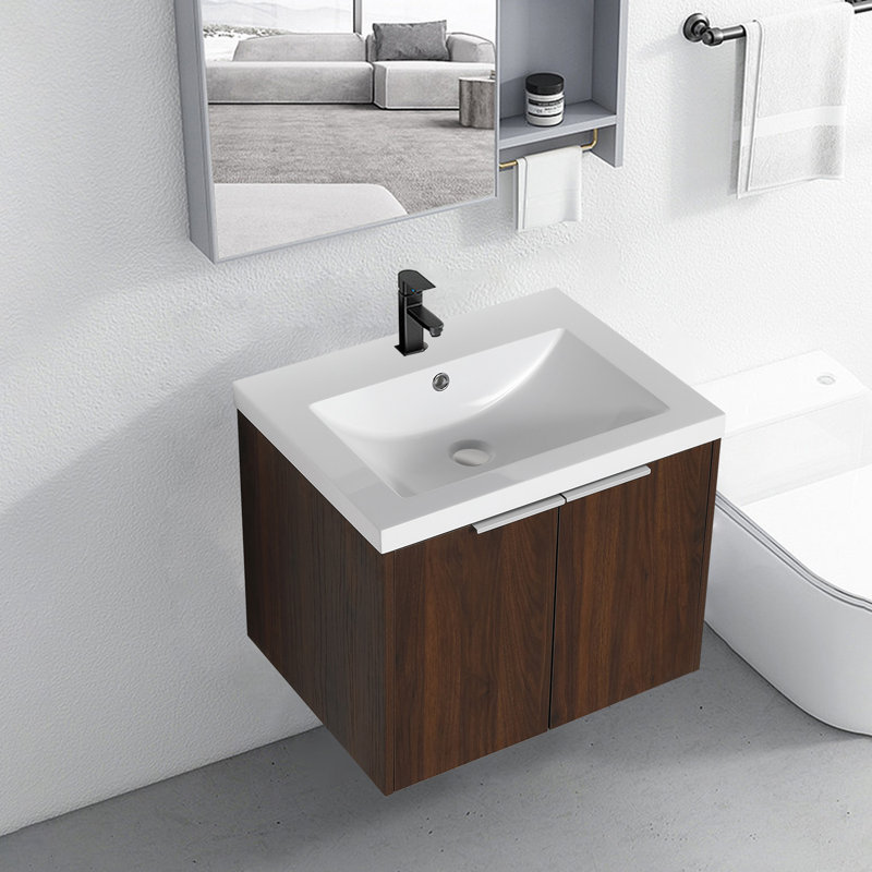 Meuble-lavabo mural simple 24 po avec plateau en polymère Aureo