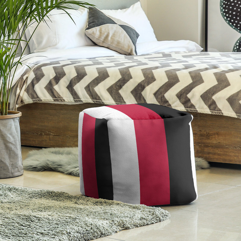 Upholstered Ottoman, White/Red/Black