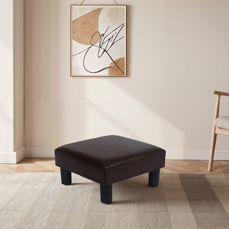 Small Foot Rest Stool Ottoman, Leather Footrest Square Footstool With Non-Skid Plastic Legs, For Chair, Under Desk, Office, Living Room, (Brown)
