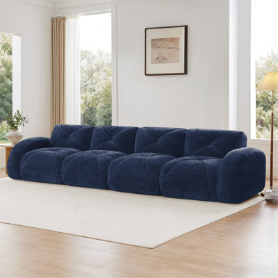 140''Soft Velvet  Fabric,Boneless Sofa With Tufted,32D High Density Sponge,Ergonomic Design Bottom,No Assembly Required,Bottom Anti-Slip Design,For Living Rooms,Home Theater,Blue