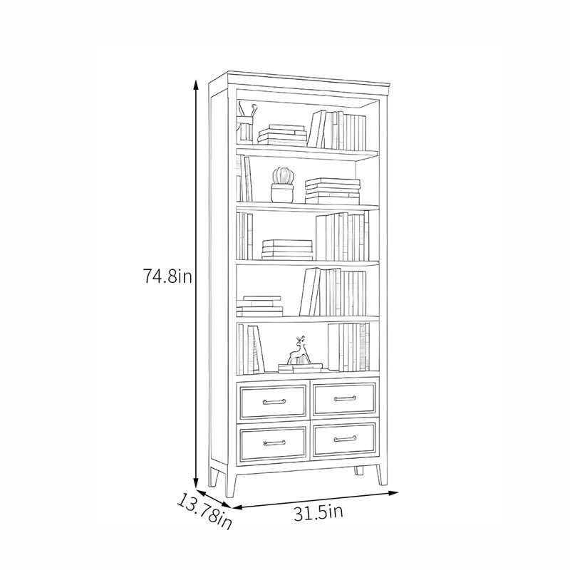 Multifunctional open display storage bookcase, (5 Shelves) 74.8"H x 31.5"W x 13.78"D