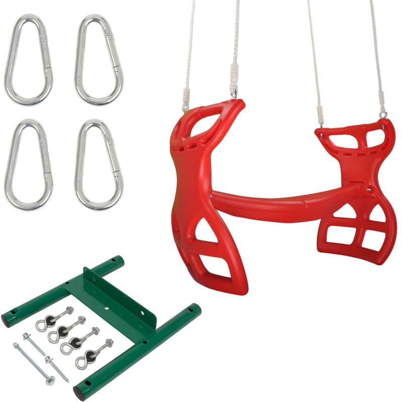 Fauteuil coulissant en plastique pour deux personnes avec chaînes et crochets, Rouge