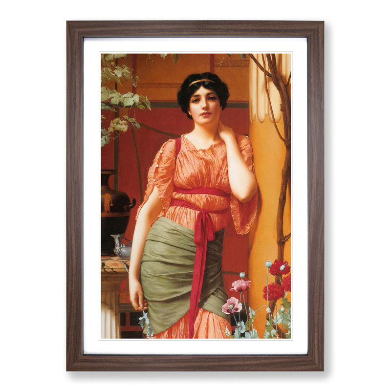 Nerissa by John William Godward - Picture Frame Painting, 48cm H x 36cm W x 2cm D, Walnut Framed
