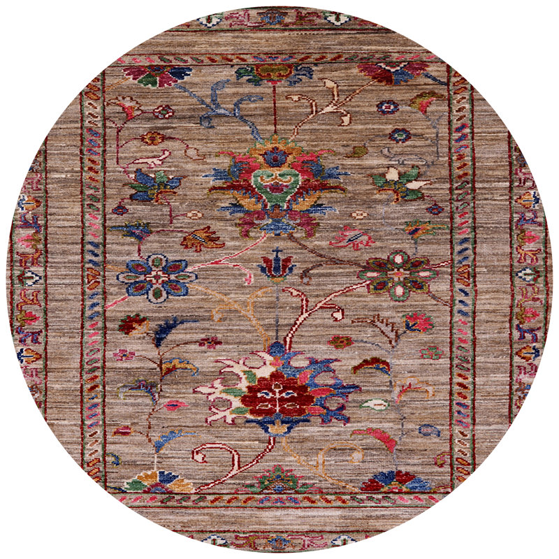 Tapis brun à motif oriental, Rond 7 pi
