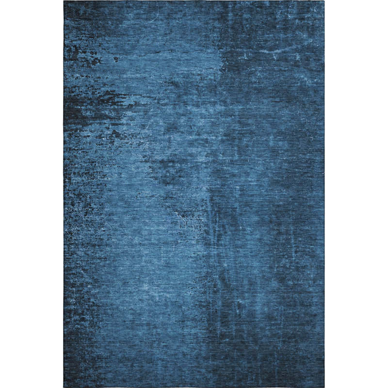 Tapis bleu marine Cerrito AMF554 lavable à la machine de qualité supérieure, Rectangulaire 8 pi x 10 pi
