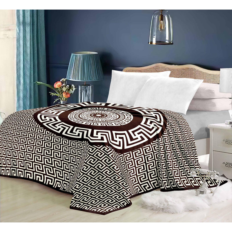 2Ply Greek Design Blanket, Brown