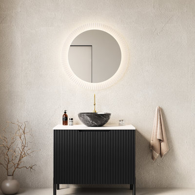 Meuble-lavabo de 30 po avec lavabo en céramique noire, comptoir en pierre frittée blanche, armoire romantique française, rangement à deux portes, système de fermeture en douceur, pour lavabo scandinave moderne, bol, comptoir, besoins
