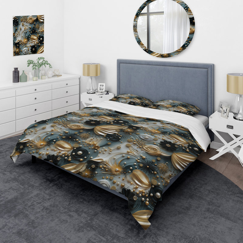 Literie Golden Sparkling Dazzle Glam, Housse de couette pour grand lit et 2 taies décor