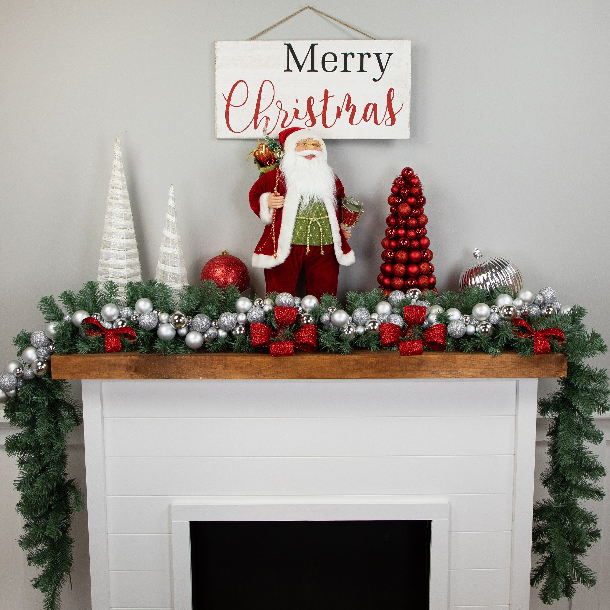 6' Shatterproof Ball 3-Finish Christmas Garland, Silver